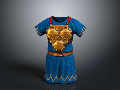 Blue Lifestyle Clothing With Golden Circular Decorations Red Belt And Geometric Hem Patterns 3d model