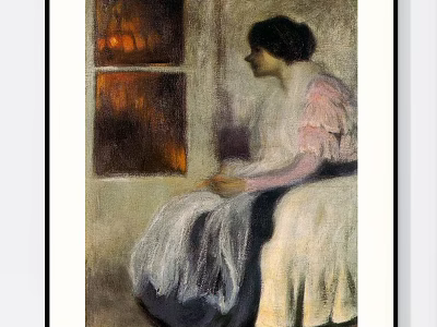 Figure Painting of a Woman Sitting by Window with Warm Light and Soft Flowing Dress 3d model