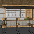 Modern Restaurant Interior With Wooden Structure Glass Windows Seating And Green Plants