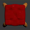 Wooden Stool With Red Padded Seat Curved Legs And Rivet Details Design