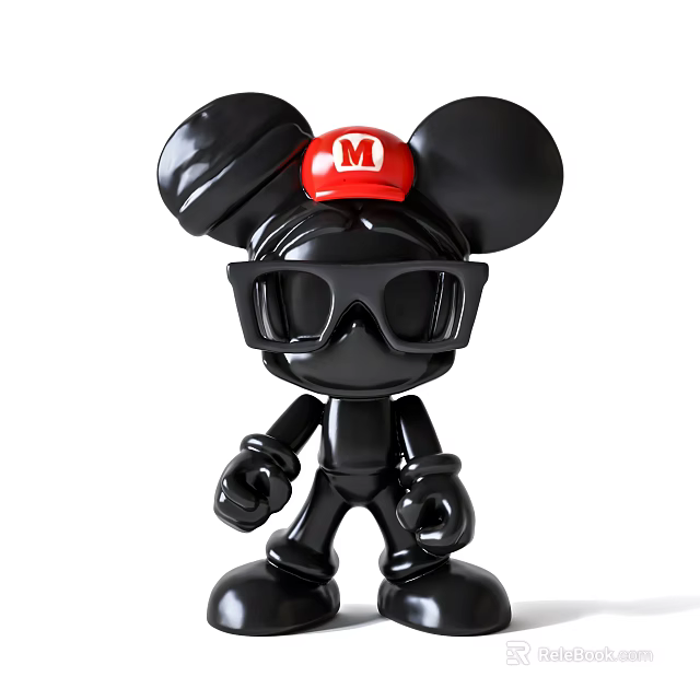Black Doll With Big Ears Red Hat White M Logo And Sunglasses 3d model 