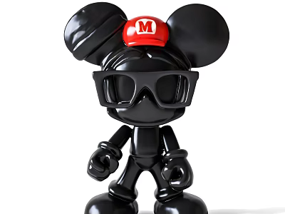 Black Doll With Big Ears Red Hat White M Logo And Sunglasses 3d model