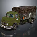 Green Military Cargo Truck with Camouflage Cover and Number 31 on Side Blue Circular Sticker