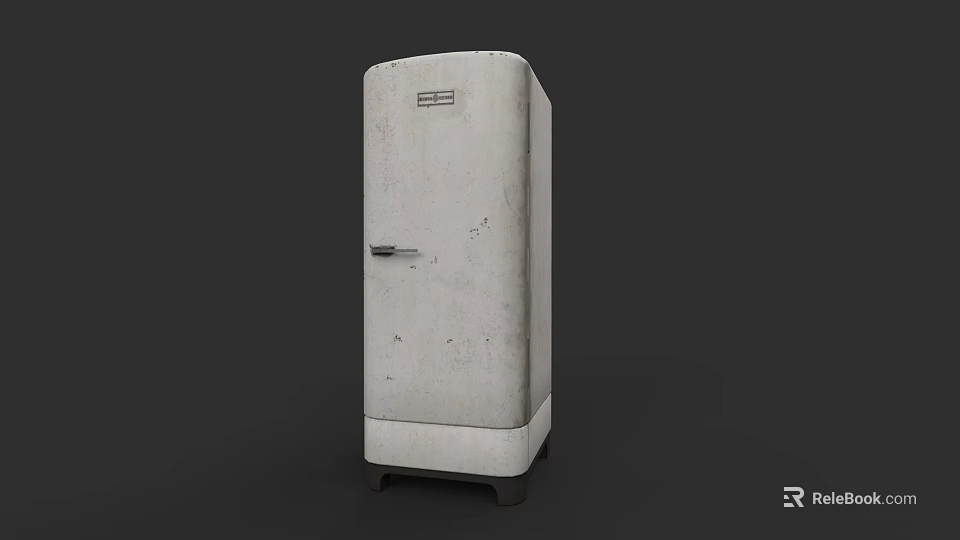 Vintage White Upright Refrigerator With Classic Design And Worn Surface 3d model 