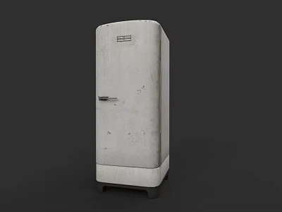 Vintage White Upright Refrigerator With Classic Design And Worn Surface 3d model