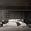 Modern Bedroom Interior With Wooden Wall King Size Bed Floor Lamp And Accent Chair