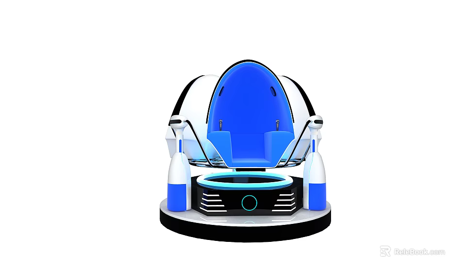 Modern Futuristic Blue Capsule Seat With White Support Structures And Circular Base 3d model