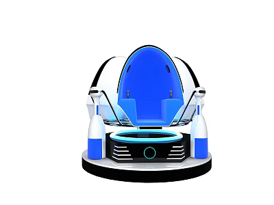 Modern Futuristic Blue Capsule Seat With White Support Structures And Circular Base 3d model