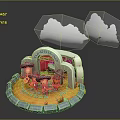 Cartoon Cowboy Scene With Characters Clouds Orange Ground And Gray Bricks