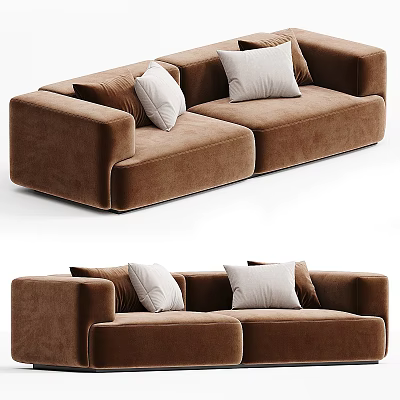 Modern Brown Two Seater Sofa With Soft Velvet Upholstery And White Brown Cushions 3d model