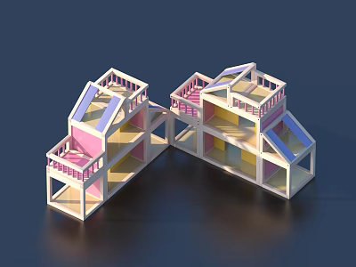 Cartoon Scene Cartoon Building Home Decoration Frame 3d model