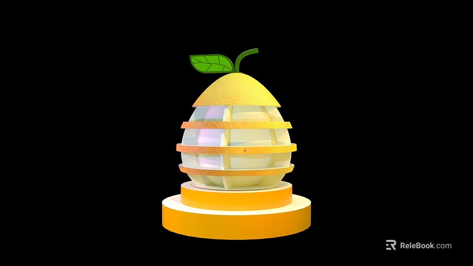 Yellow Egg Shaped Display Shelf With Top Leaf Multiple Transparent Shelves And Base 3d model