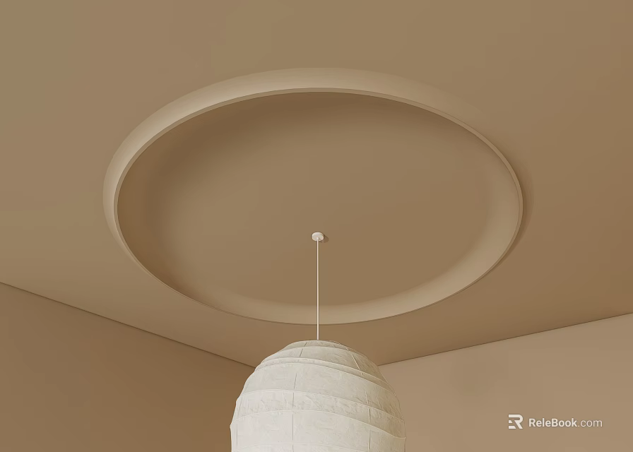 Modern Circular Ceiling Design With Pendant Light In Minimalist Room 3d model 