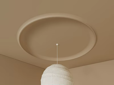 Modern Circular Ceiling Design With Pendant Light In Minimalist Room 3d model