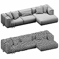 Modern L Shaped Gray Sofa With Soft Pillows And Throw Blanket Design 3d model