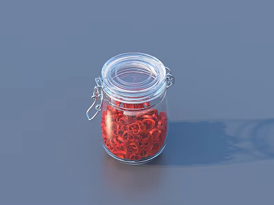 Transparent Glass Spice Jar With Metal Clip Lid Filled With Red Spices 3d model