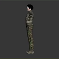 Female Character In Camouflage Uniform Standing With Arms Outstretched Against Gray Background