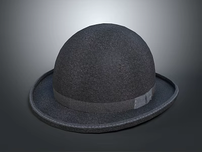 Playful Puppy Wearing Classic Black Bowler Hat Against Gray Background 3d model