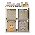 Children's Storage Cabinet With Fabric Bins Books Toys Animal Designs Wooden Alphabet Blocks Toy Train
