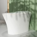 Modern White Toilet Design In Green Interior With Natural Light And Shadow