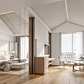 Modern Hotel Room Interior With Large Window Comfortable Bed Sofa And Wooden Floor
