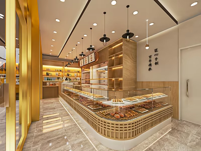 Modern Dessert Shop Interior Design With Glass Display Cases Fresh Pastries And Warm Lighting 3d model