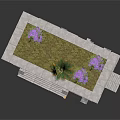 Detailed Stone Architectural Model With Steps Entrance And Top Purple Flowers