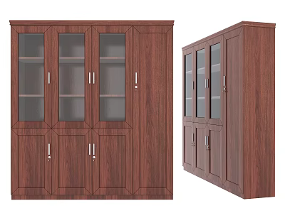 Elegant Brown Wooden Bookcase With Glass Doors And Solid Wood Cabinet Design 3d model