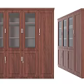 Elegant Brown Wooden Bookcase With Glass Doors And Solid Wood Cabinet Design