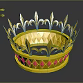 Elegant Gold Royal Crown As Luxurious Clothing Accessory With Red Gemstones And Intricate Designs