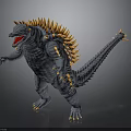3D Monster Model With Gray Body Orange Spikes Open Mouth And Yellow Claws