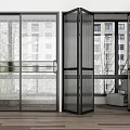 Modern Interior Sliding Doors With Black Frames Glass In Open And Closed States