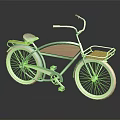 Vintage Bicycle With Green And Orange Frame White Handlebars Brown Seat And Front Basket