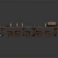 Rustic Wooden Long Table With Carved Edges Legs And Decorative Candles Plus Barrel