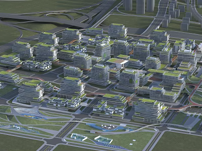 Modern Industrial Factory Complex With Green Roofs And Steel Structure Design 3d model