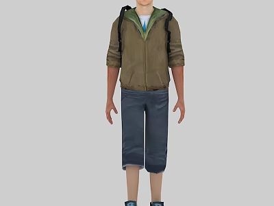 Game Movie Character Wearing Brown Jacket Blue Shorts And Green Backpack 3d model