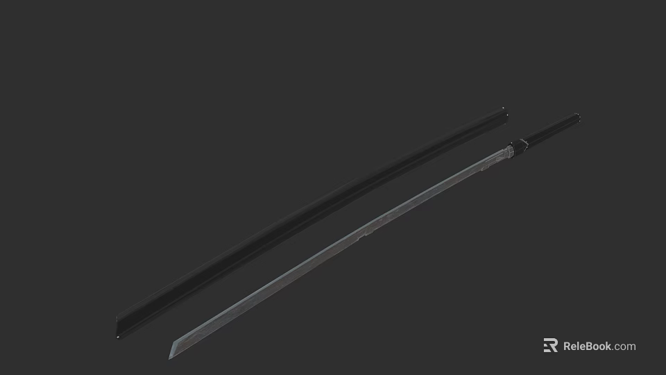 Traditional Japanese Katana Weapon With Sharp Steel Blade And Black Sheath 3d model 
