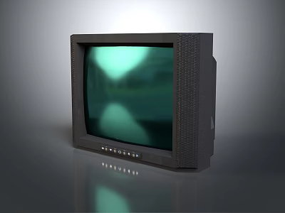 Vintage CRT Television With Green Screen Display On Smooth Surface 3d model
