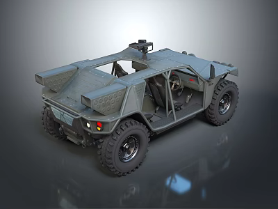 Armored Military Utility Vehicle With Off Road Tires And Roof Equipment 3d model