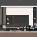 Elegant Modern Living Room Interior With Marble TV Wall Beige Sofa And Open Shelves