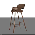 Modern Brown Leather Bar Stool With Backrest And Copper Metal Legs In Minimalist Style