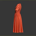 Elegant Red Women's Dress With Puffed Sleeves V Neck And Flowy Skirt