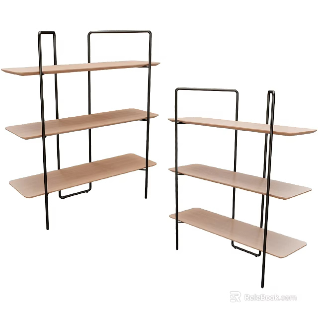 Modern Metal Frame Storage Shelving With Wooden Shelves And Multiple Tiers 3d model 