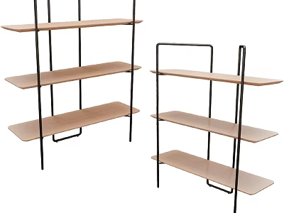 Modern Metal Frame Storage Shelving With Wooden Shelves And Multiple Tiers 3d model