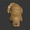 Golden Textured Dog Statue With Metallic Finish On Dark Reflective Surface