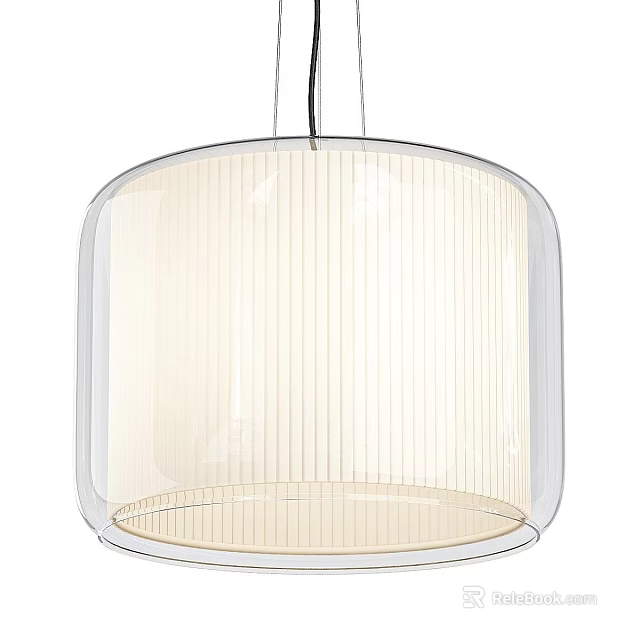 Hanging Modern Transparent Glass Chandelier With Vertical Stripes Round Shade And Soft Lighting 3d model 