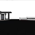 Residential Entrance Gate With Portico Columns White Car High Rise Buildings And Greenery
