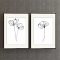 Minimalist Black Line Plant Paintings Framed With White Background Hanging On Gray Wall