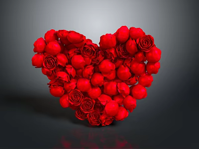 Red Roses Formed Into Heart Shaped Floral Arrangement For Decor 3d model
