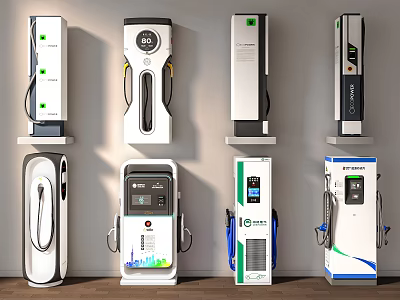 Various Electric Vehicle Chargers With Wall Mounted And Floor Standing Designs 3d model